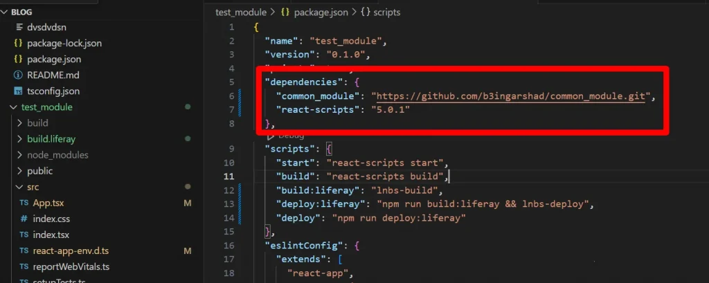Adding Dependencies to package.json | Maximising Application Efficiency through Strategic Module Interdependencies in React Typescript with Liferay Adding Dependencies to package.json