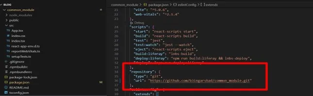 Adding Repository Link to package.json | Maximising Application Efficiency through Strategic Module Interdependencies in React Typescript with Liferay Adding Repository Link to package.json