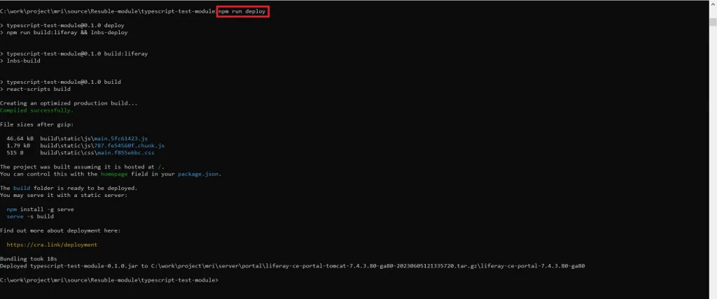 Running Deployment Script | TypeScript and React with Liferay Running Deployment Script