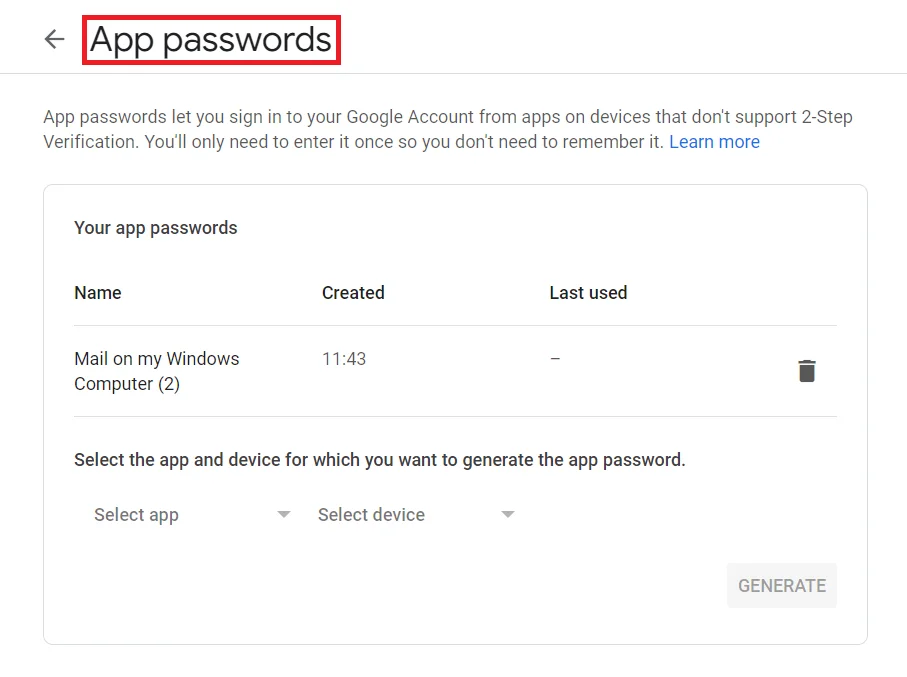 Access App Passwords in new window | Mail Configuration in Liferay with Gmail’s increased security Access App Passwords in new window