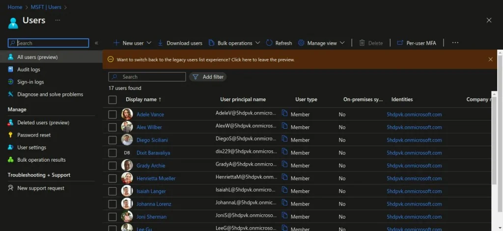 Azure AD users list