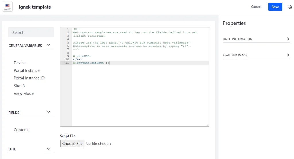 Build structure template and add code lines
