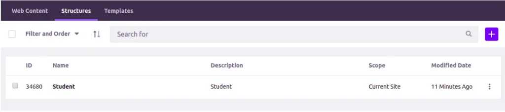 Check list of structures in control panel | Configuration Creator in Liferay 7.2 Check list of structures in control panel