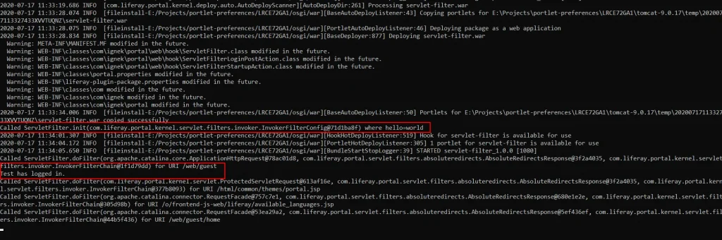 Deploy and observe logs in Liferay Server | Servlet Filter in Liferay 7.2 Deploy and observe logs in Liferay Server
