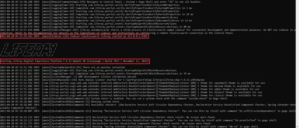 Fiest Liferay logs to check running smoothly on different ports