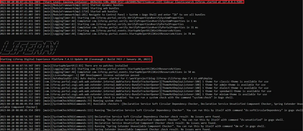 Second Liferay logs with default port