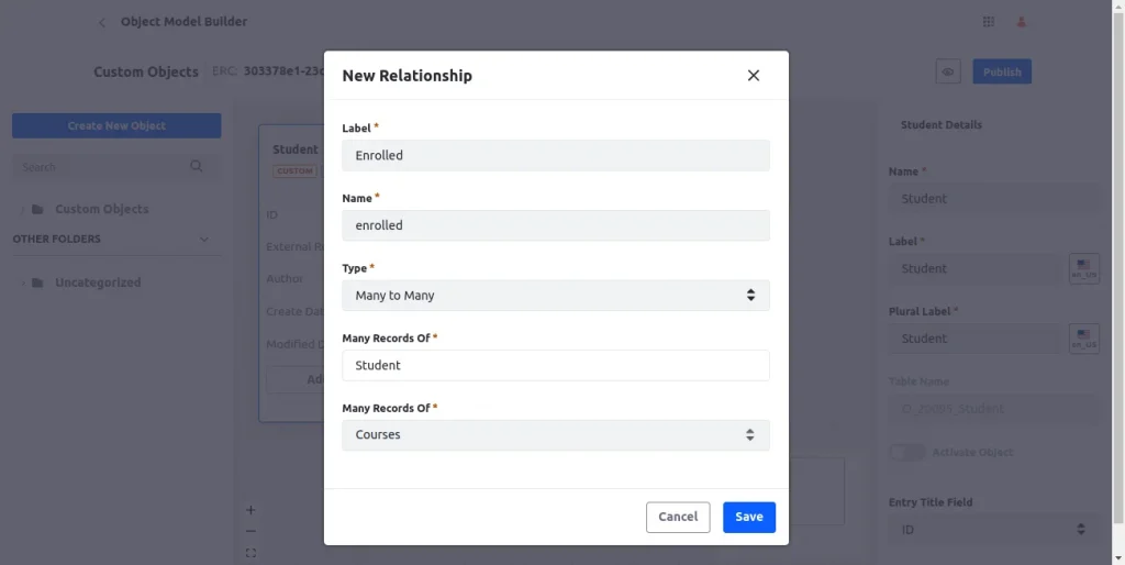 Add relationship in object