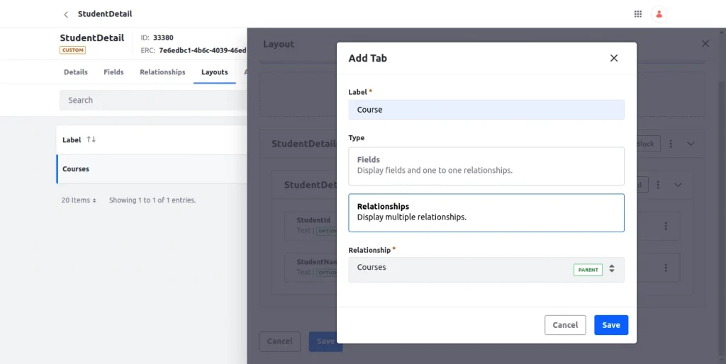 Create a tab for relationship