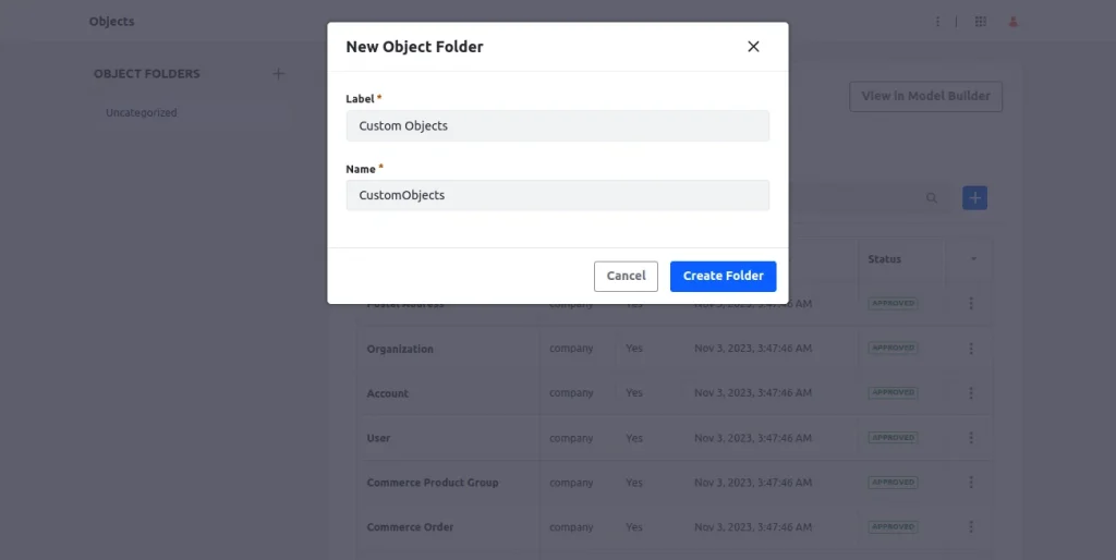New object folder pop up box